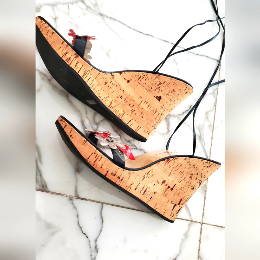 Mario Bologna Size 40- Strappy Cork Wedges - Upper Leather Made In Italy